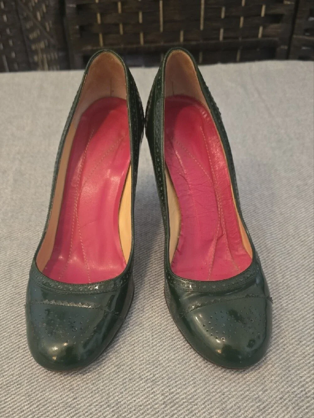 Vintage Y2K Kate Spade New York Green Patent Leather Brogue Pumps Heels, 6.5